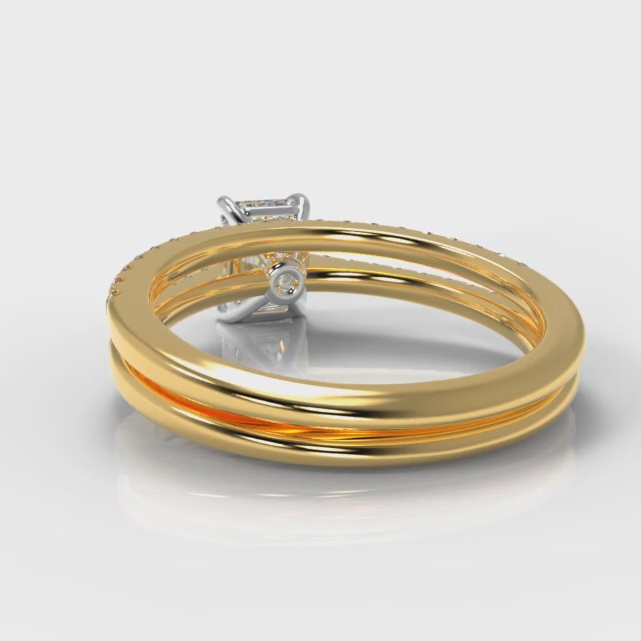 Petite Micropavé Emerald Cut Diamond Bridal Set - Yellow Gold