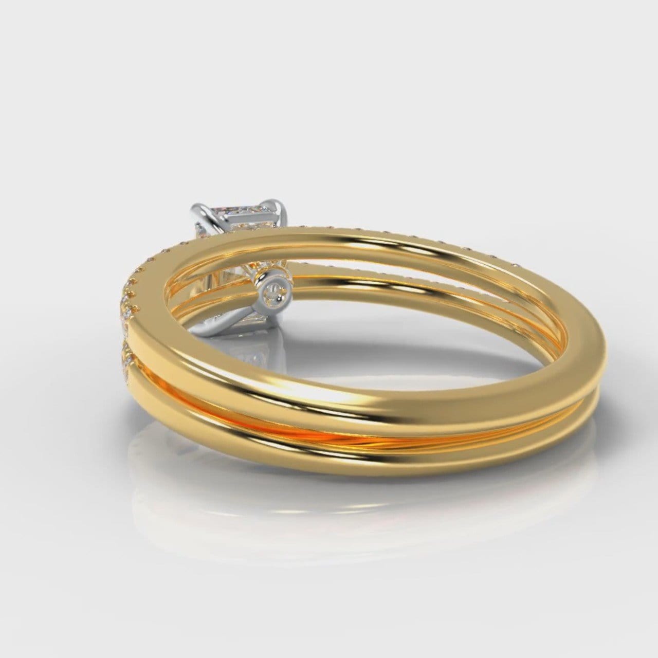 Petite Micropavé Emerald Cut Diamond Bridal Set - Yellow Gold