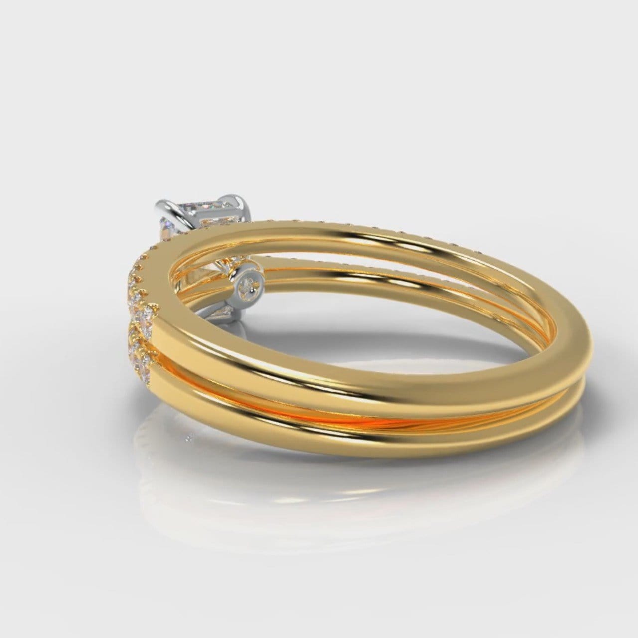 Petite Micropavé Emerald Cut Diamond Bridal Set - Yellow Gold