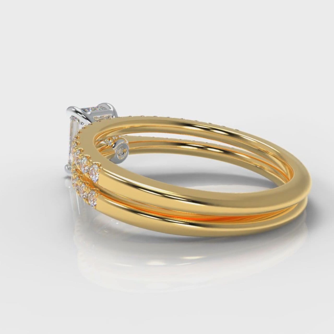 Petite Micropavé Emerald Cut Diamond Bridal Set - Yellow Gold