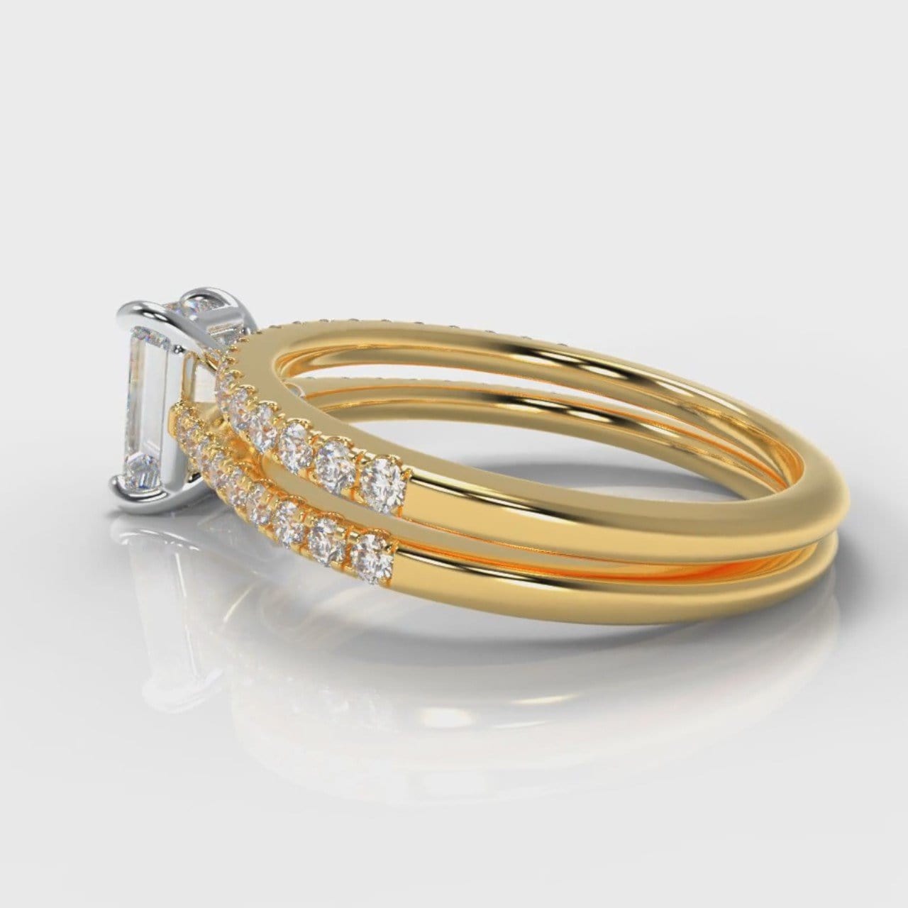 Petite Micropavé Emerald Cut Diamond Bridal Set - Yellow Gold