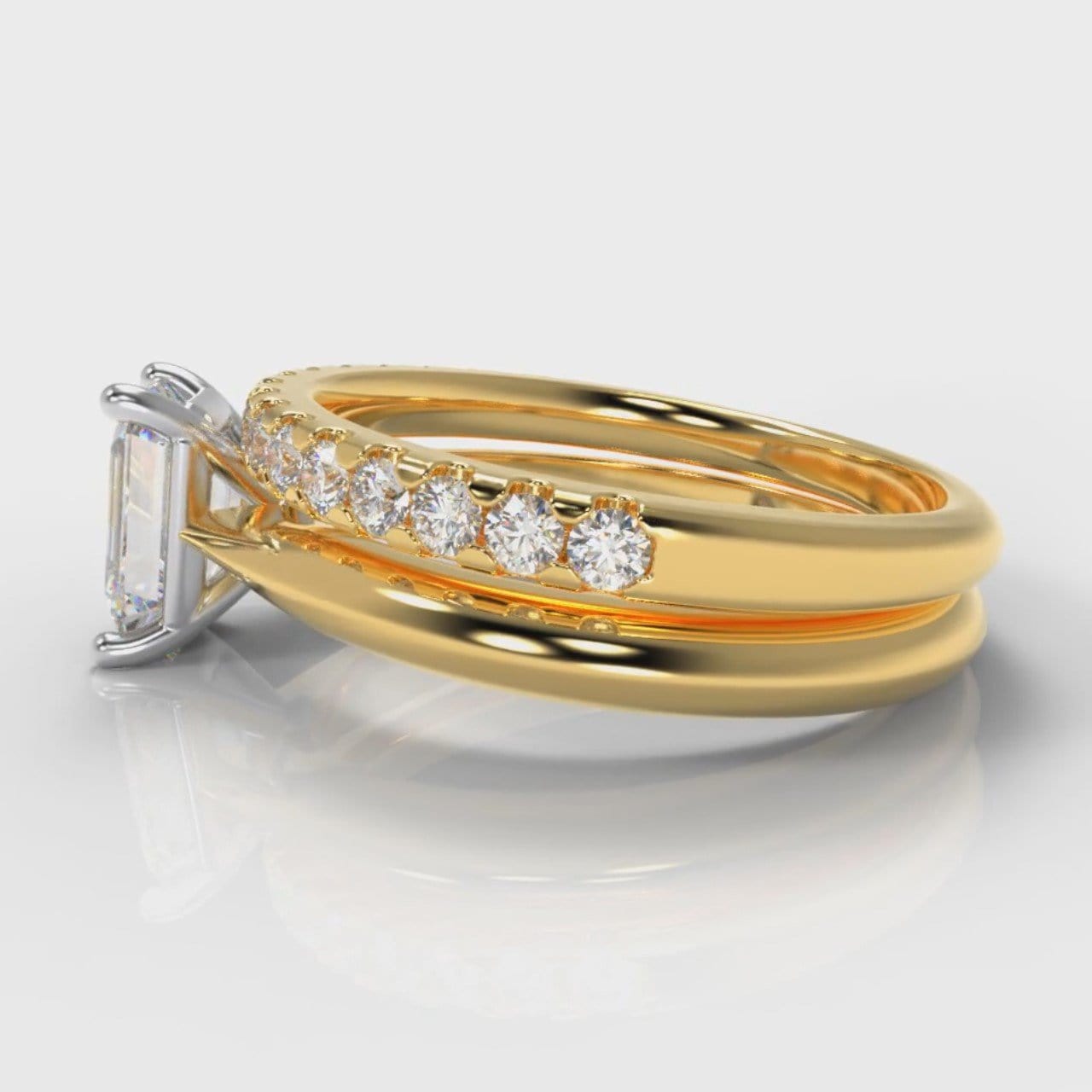 Carrée Solitaire Emerald Cut Diamond Bridal Set - Yellow Gold