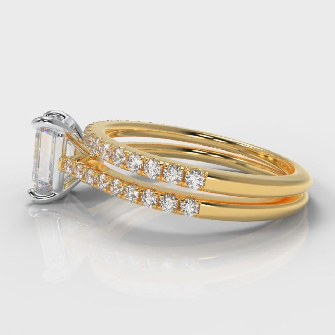 Petite Micropavé Emerald Cut Diamond Bridal Set - Yellow Gold