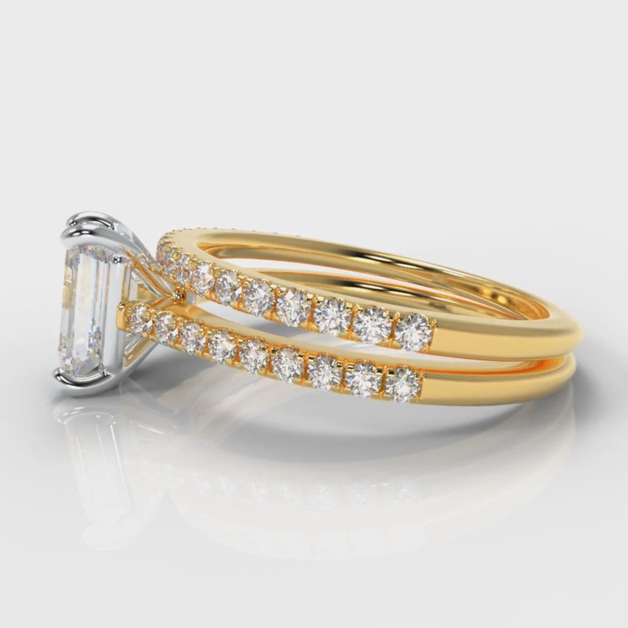 Petite Micropavé Emerald Cut Diamond Bridal Set - Yellow Gold