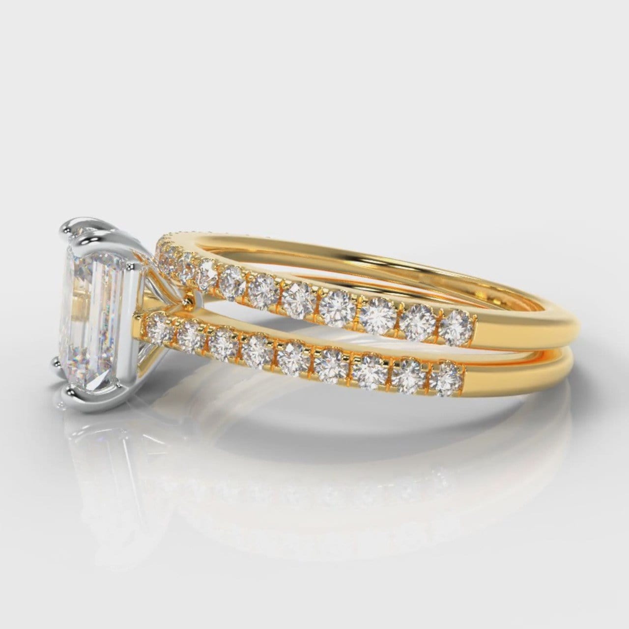 Petite Micropavé Emerald Cut Diamond Bridal Set - Yellow Gold
