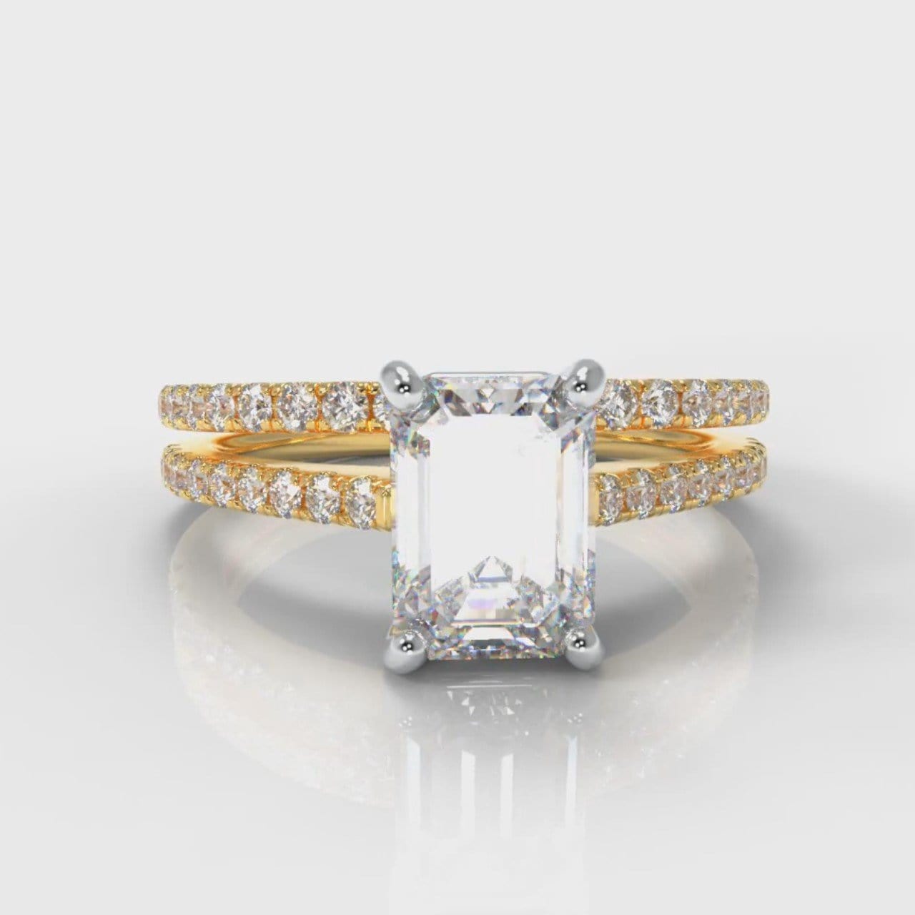 Petite Micropavé Emerald Cut Diamond Bridal Set - Yellow Gold