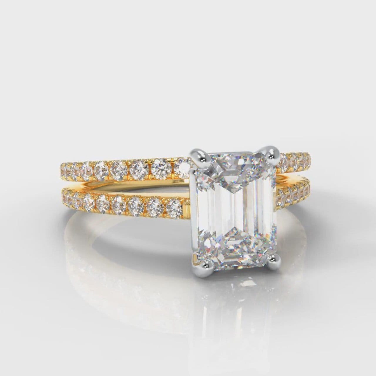 Petite Micropavé Emerald Cut Diamond Bridal Set - Yellow Gold