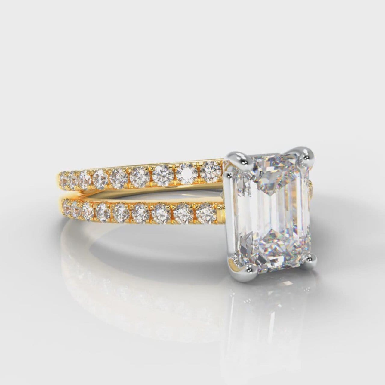 Petite Micropavé Emerald Cut Diamond Bridal Set - Yellow Gold