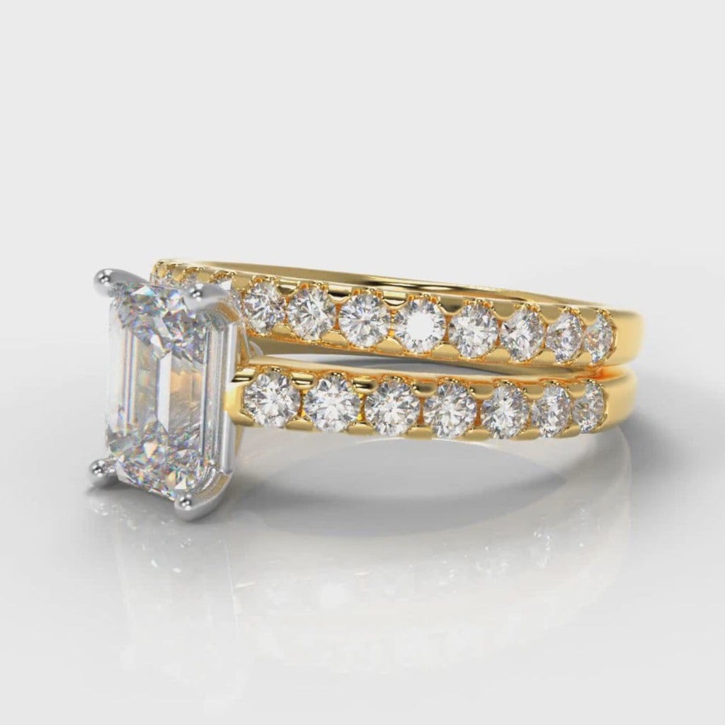 Carrée Micropavé Emerald Cut Diamond Bridal Set - Yellow Gold