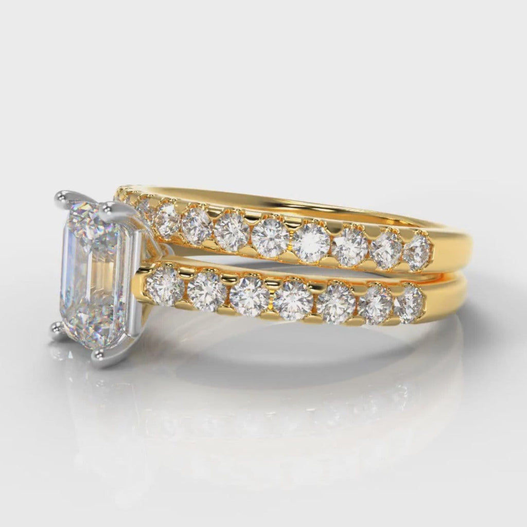 Carrée Micropavé Emerald Cut Diamond Bridal Set - Yellow Gold