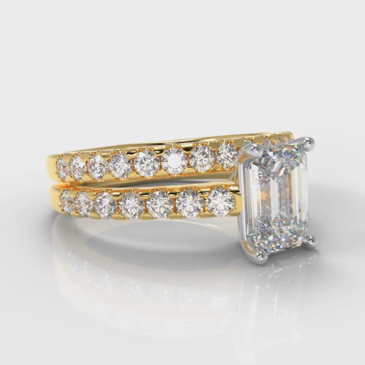 Carrée Micropavé Emerald Cut Diamond Bridal Set - Yellow Gold