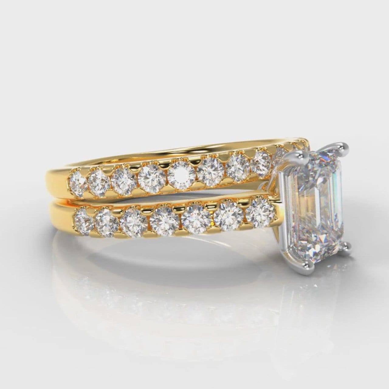 Carrée Micropavé Emerald Cut Diamond Bridal Set - Yellow Gold