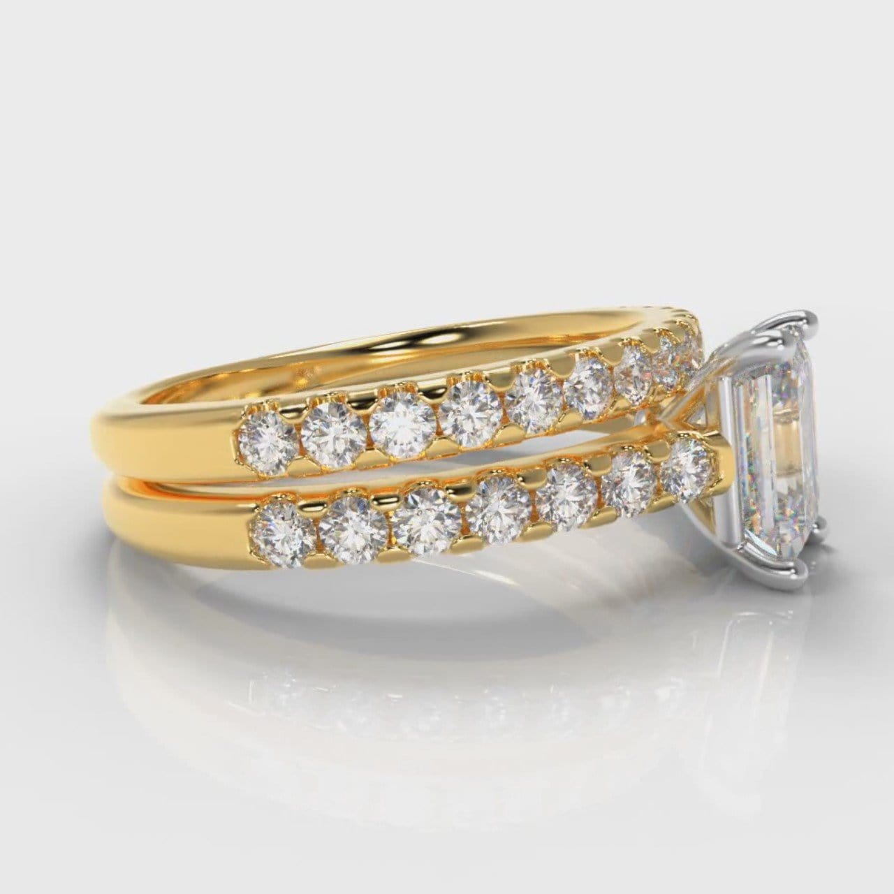 Carrée Micropavé Emerald Cut Diamond Bridal Set - Yellow Gold