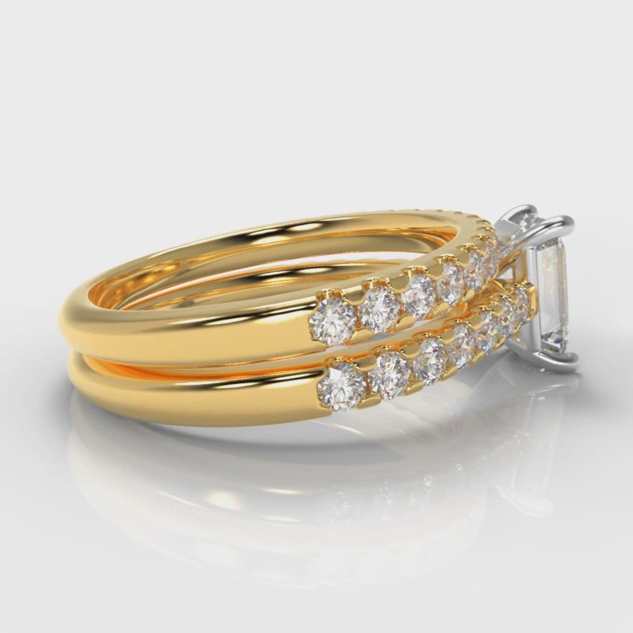 Carrée Micropavé Emerald Cut Diamond Bridal Set - Yellow Gold