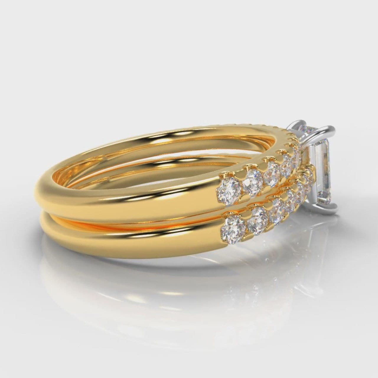 Carrée Micropavé Emerald Cut Diamond Bridal Set - Yellow Gold