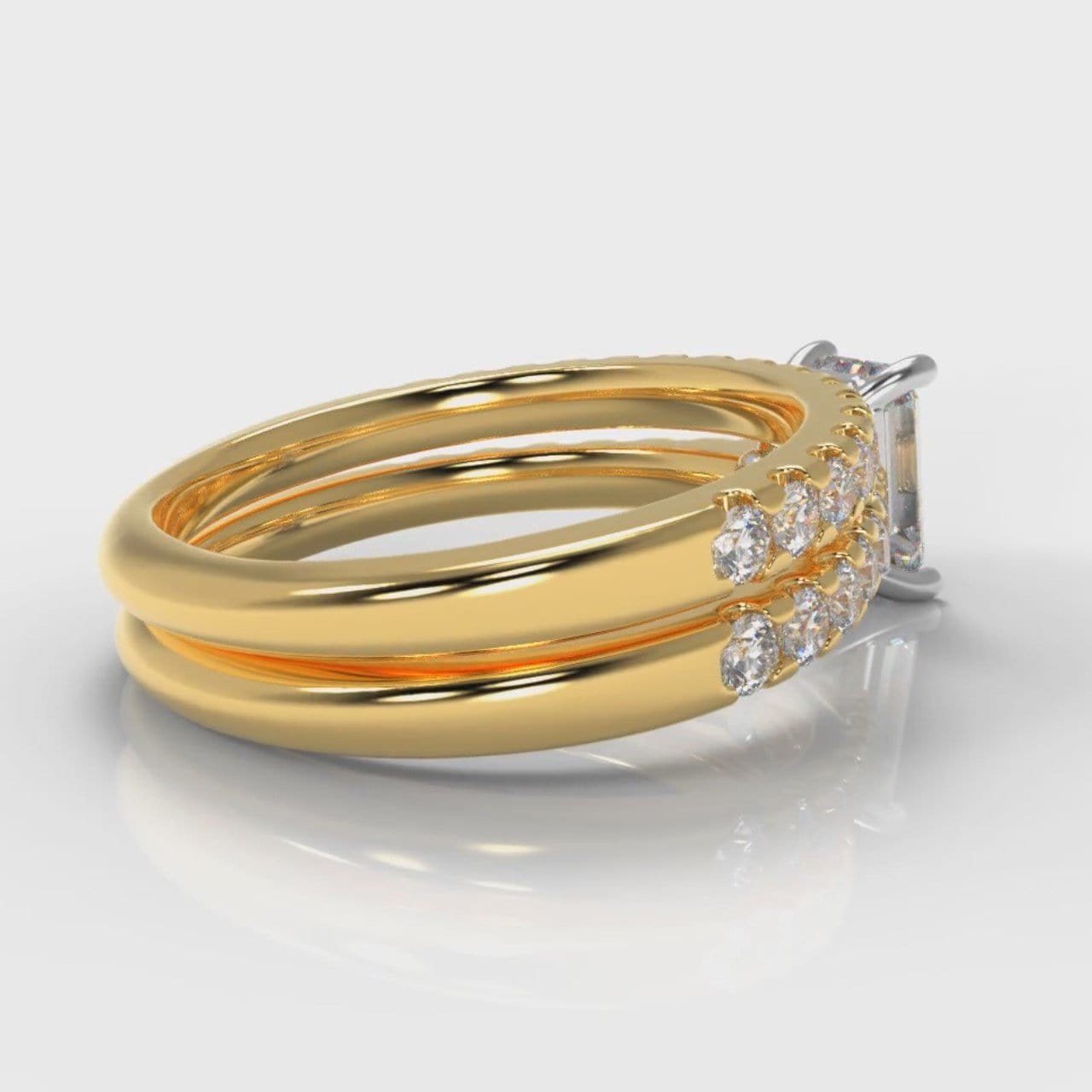 Carrée Micropavé Emerald Cut Diamond Bridal Set - Yellow Gold