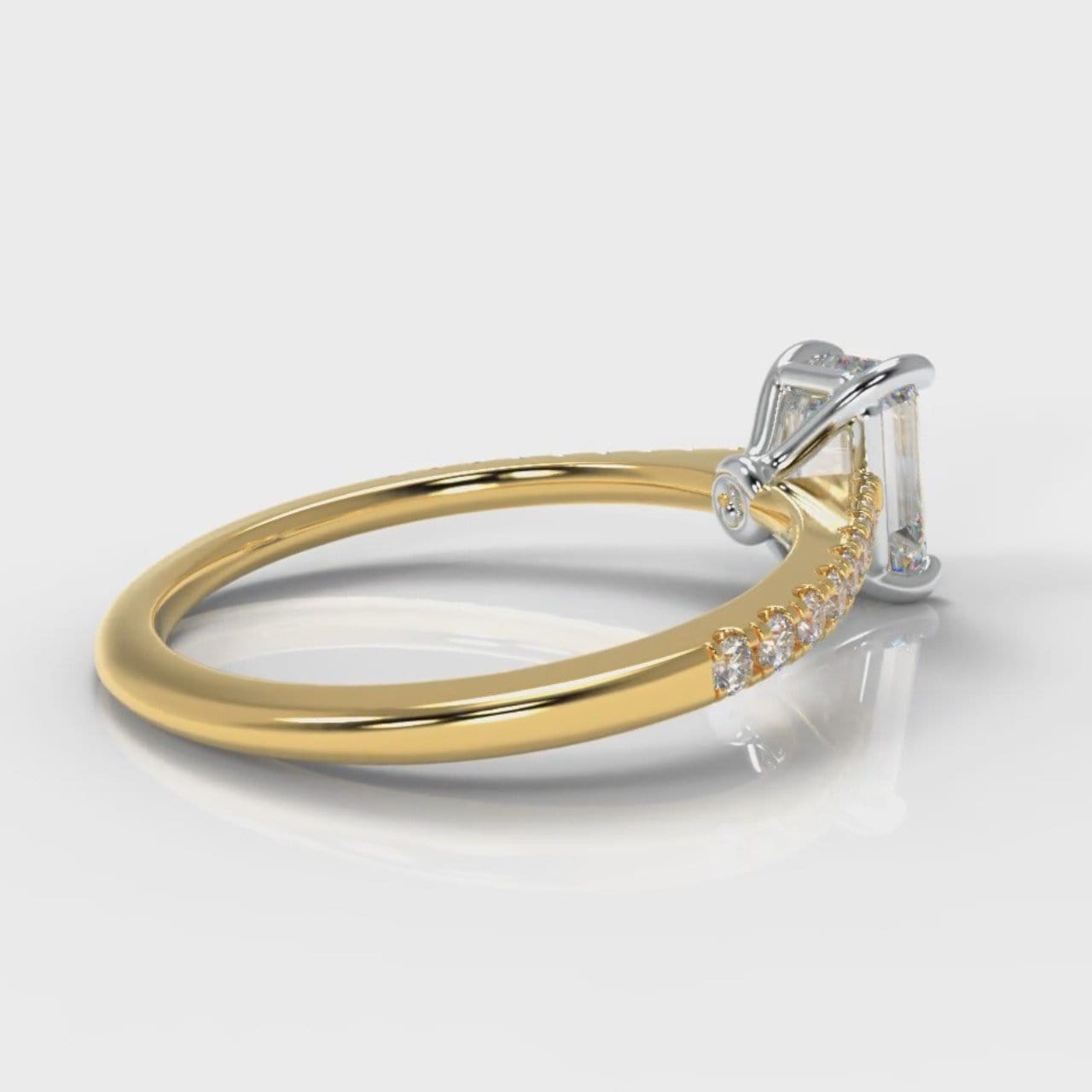 Petite Micropavé Emerald Cut Diamond Engagement Ring - Yellow Gold