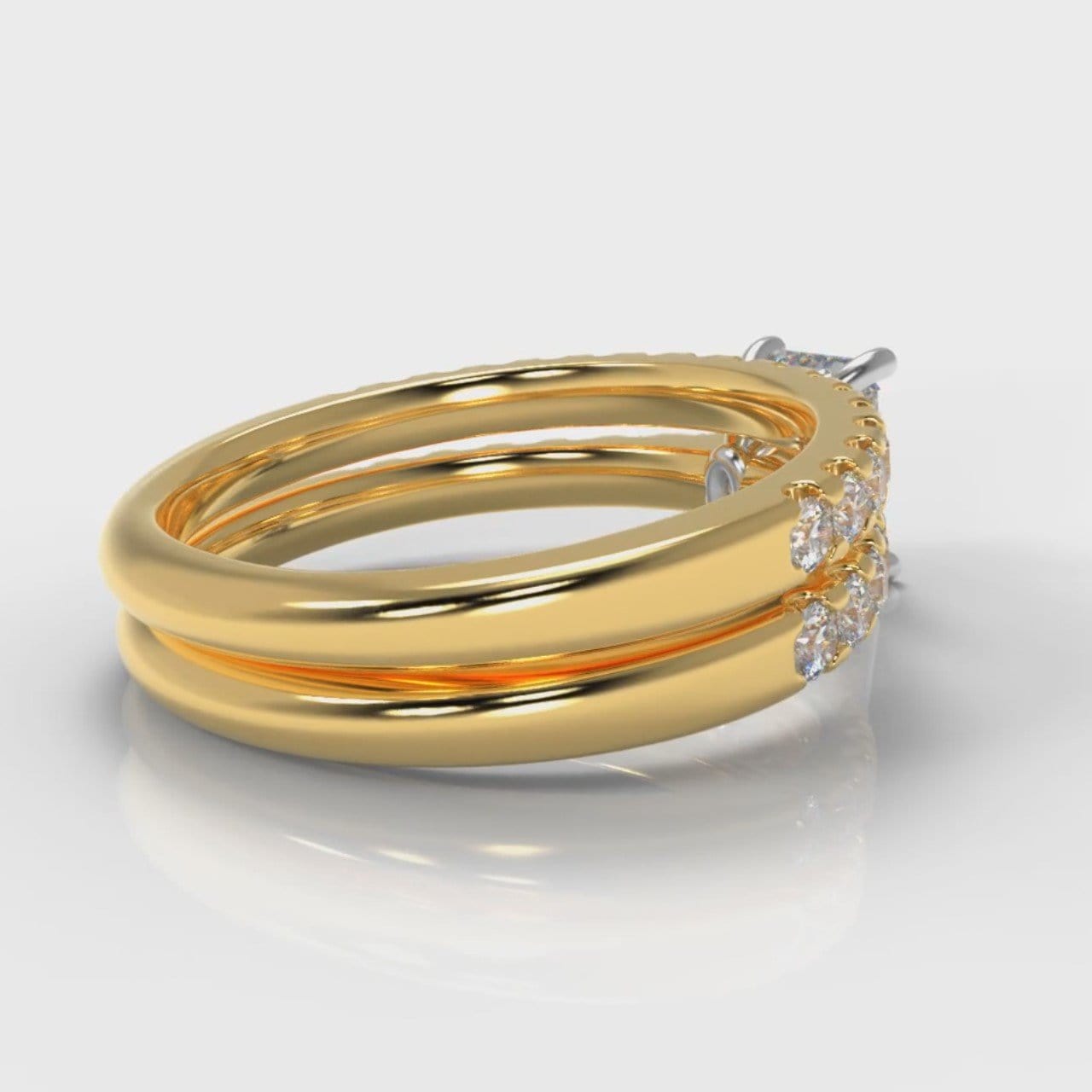 Carrée Micropavé Emerald Cut Diamond Bridal Set - Yellow Gold