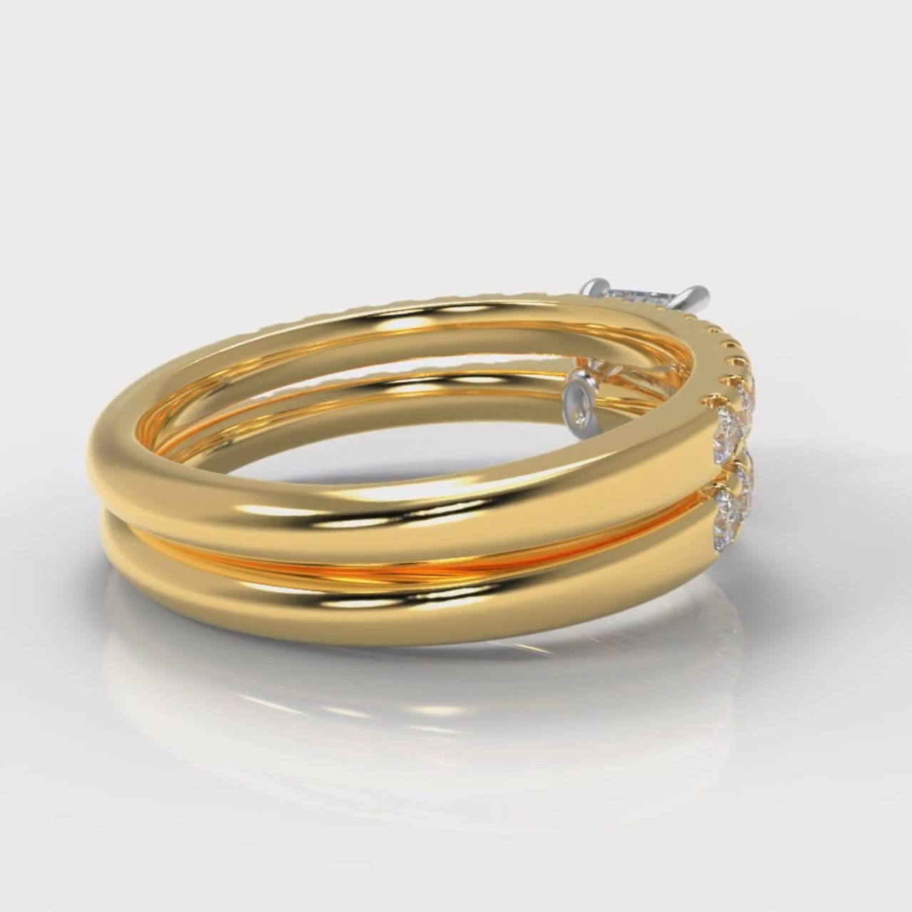 Carrée Micropavé Emerald Cut Diamond Bridal Set - Yellow Gold