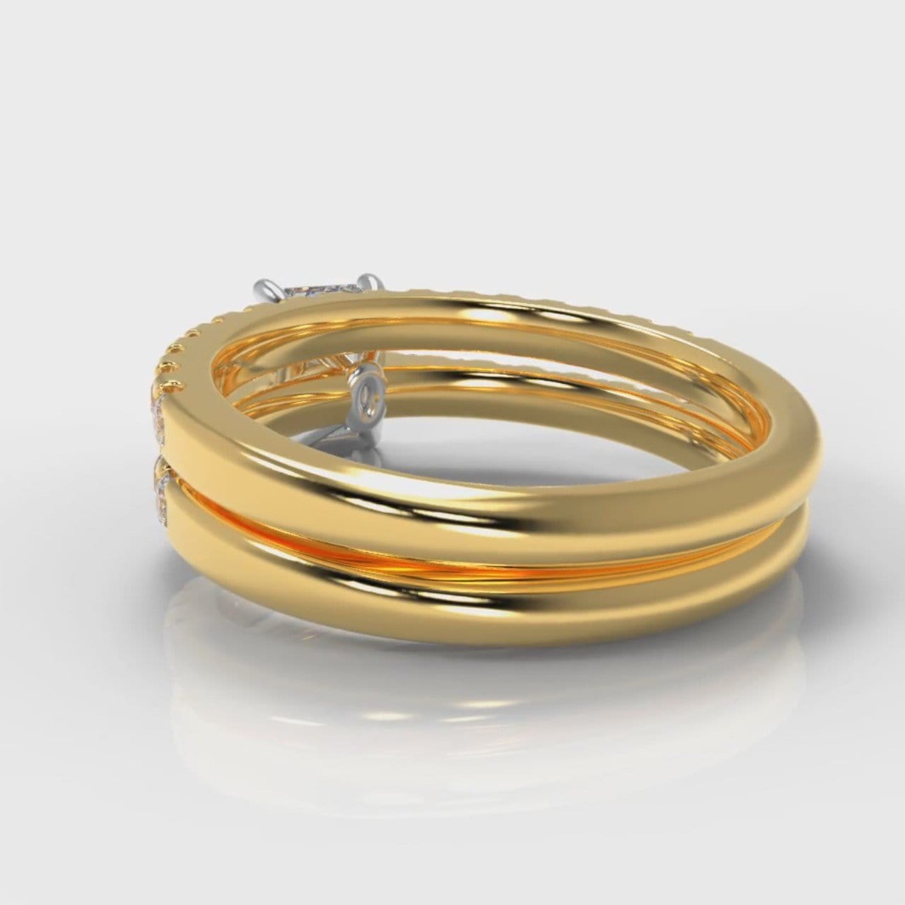 Carrée Micropavé Emerald Cut Diamond Bridal Set - Yellow Gold