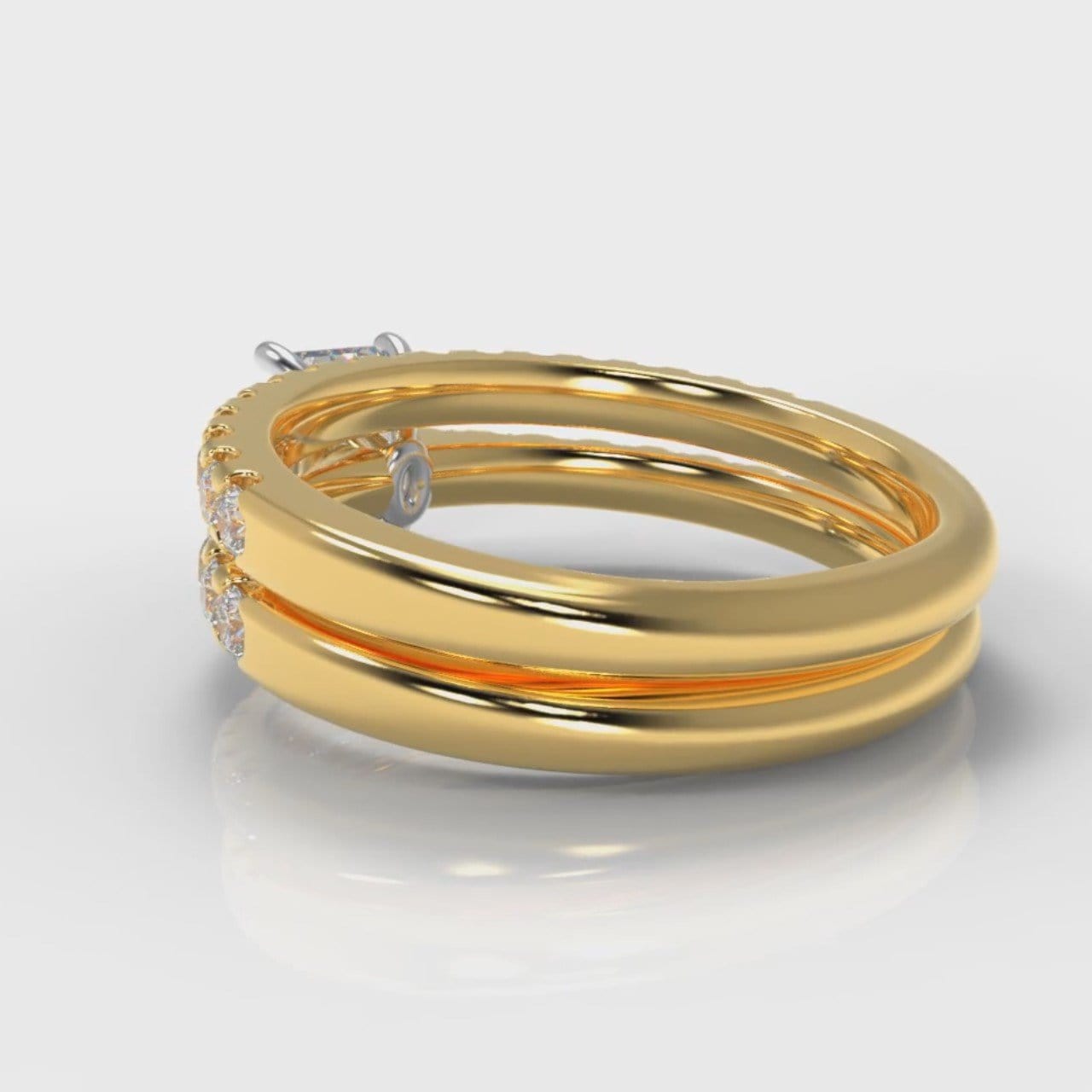 Carrée Micropavé Emerald Cut Diamond Bridal Set - Yellow Gold