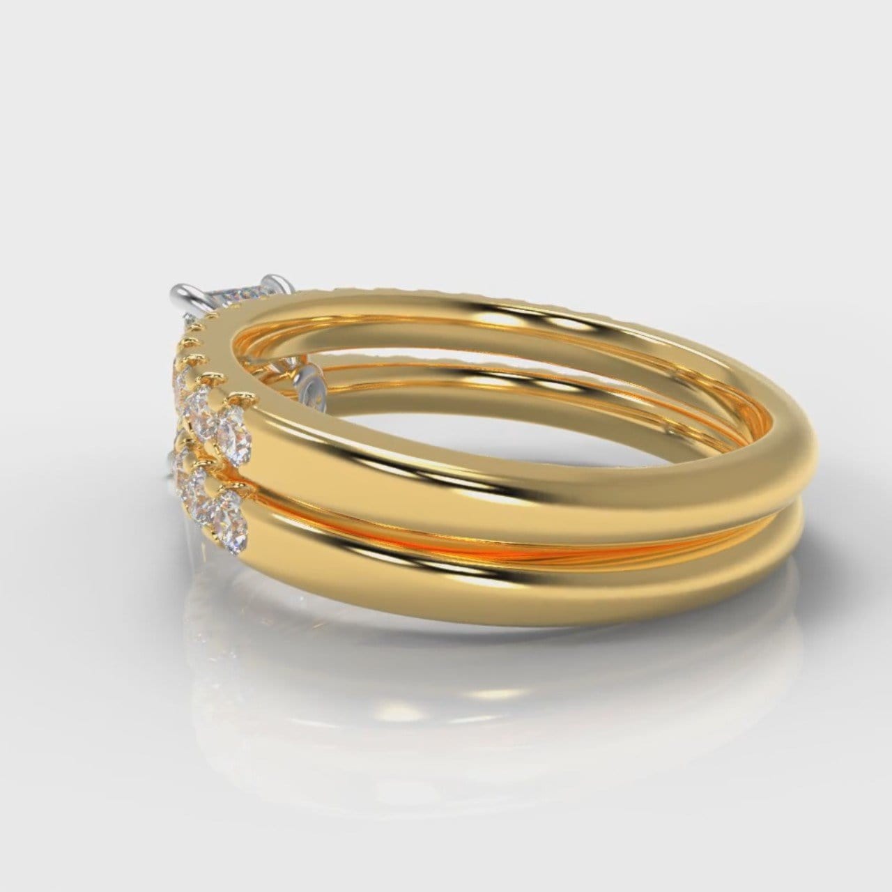 Carrée Micropavé Emerald Cut Diamond Bridal Set - Yellow Gold