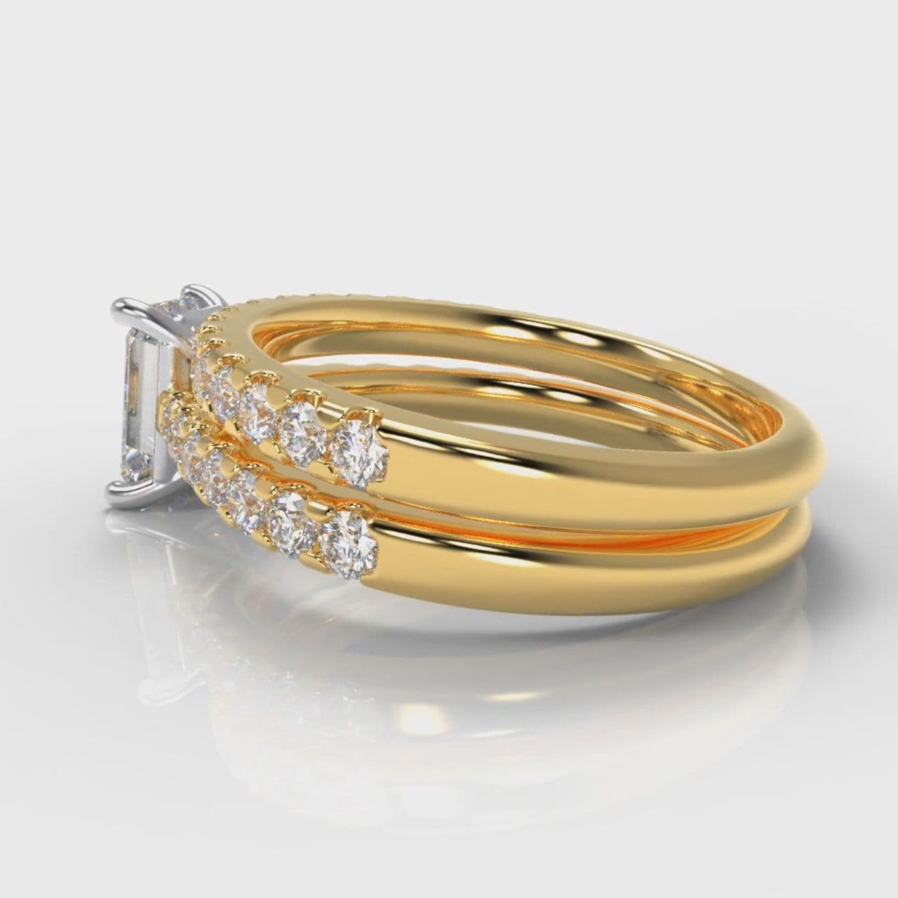 Carrée Micropavé Emerald Cut Diamond Bridal Set - Yellow Gold