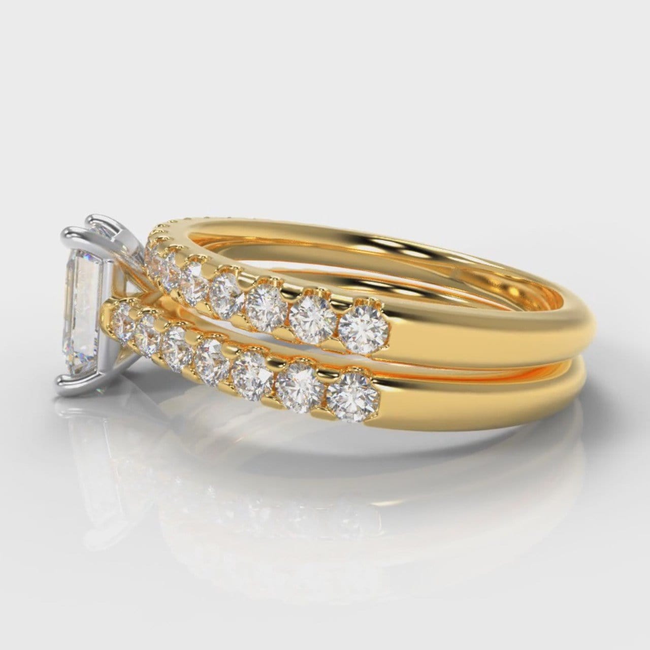 Carrée Micropavé Emerald Cut Diamond Bridal Set - Yellow Gold