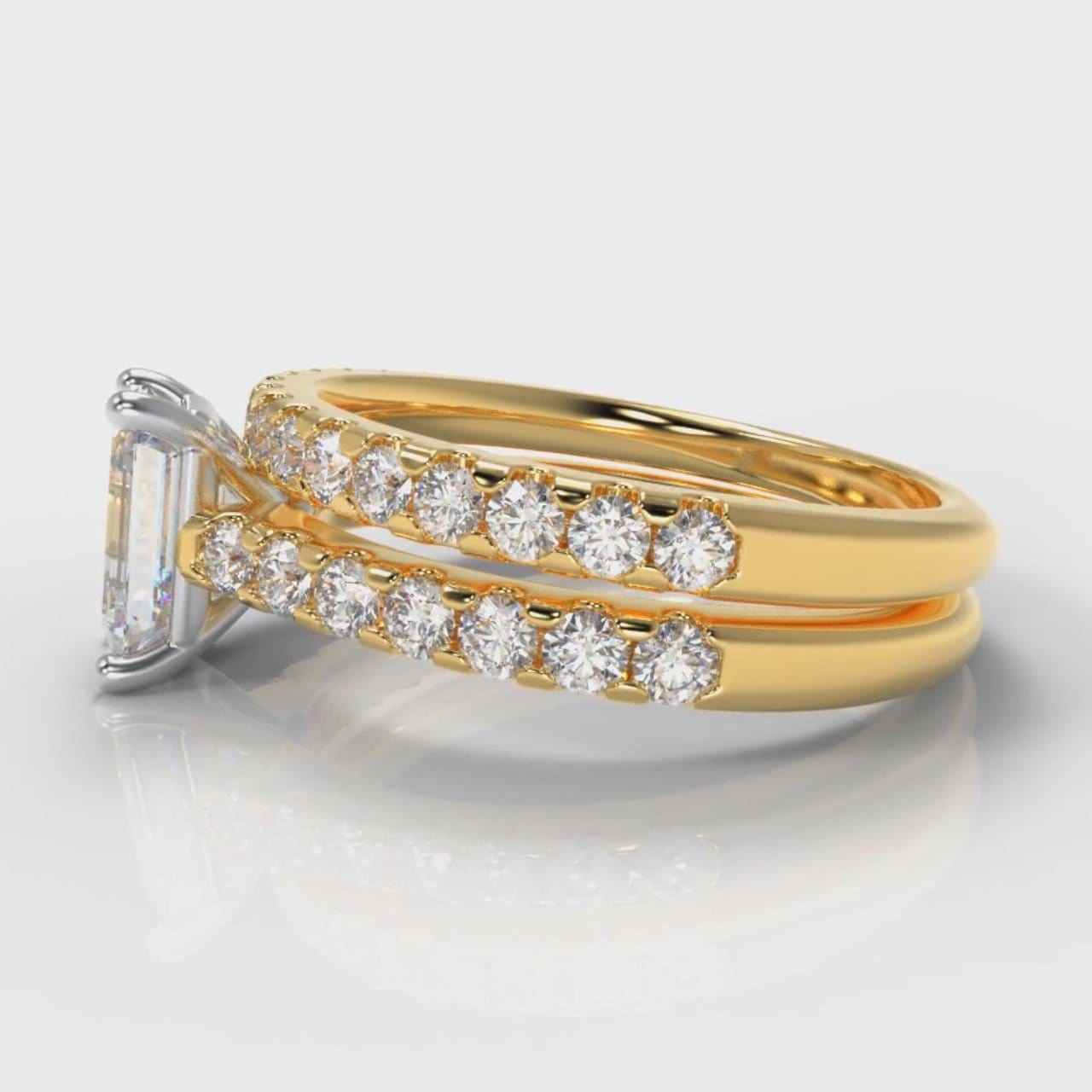 Carrée Micropavé Emerald Cut Diamond Bridal Set - Yellow Gold