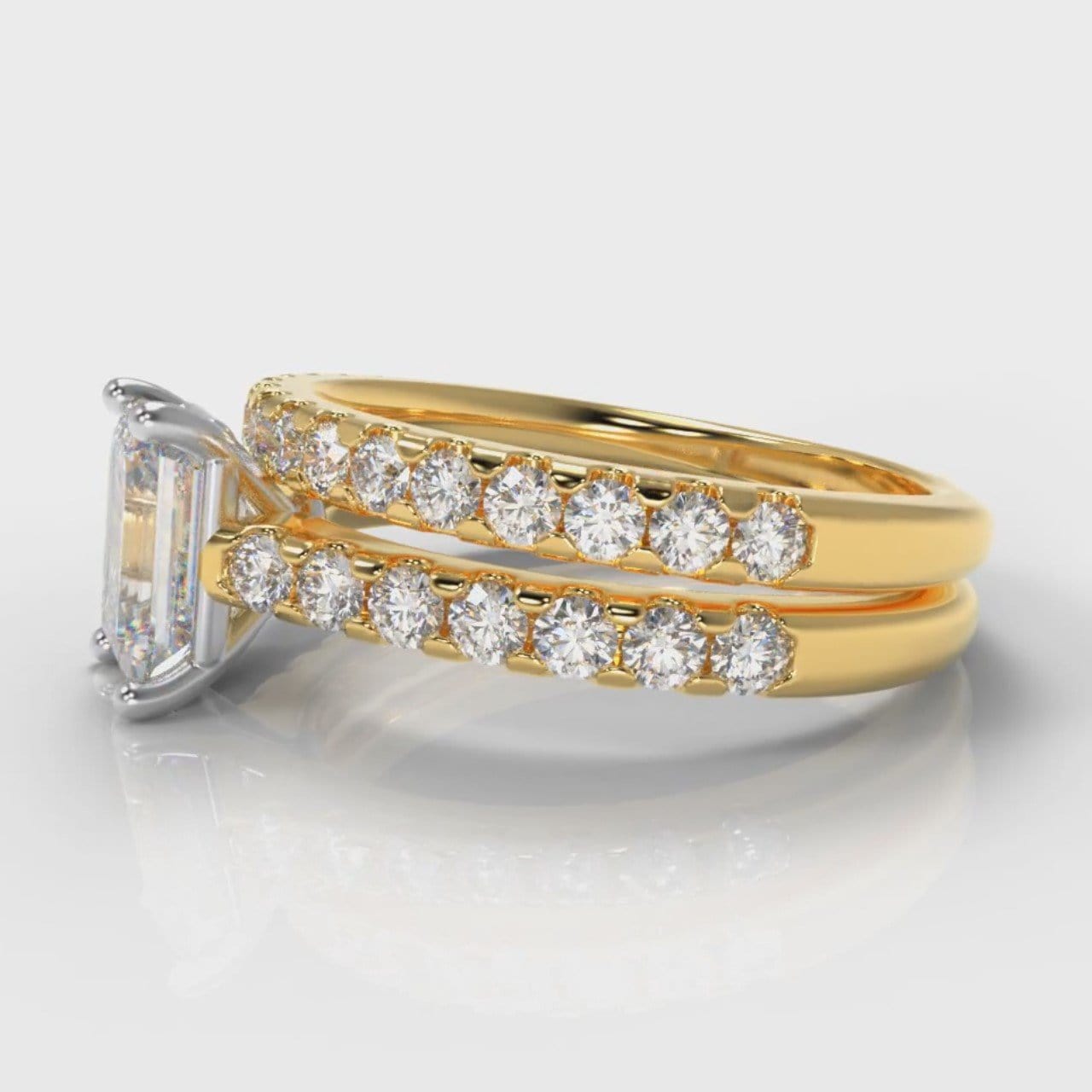Carrée Micropavé Emerald Cut Diamond Bridal Set - Yellow Gold