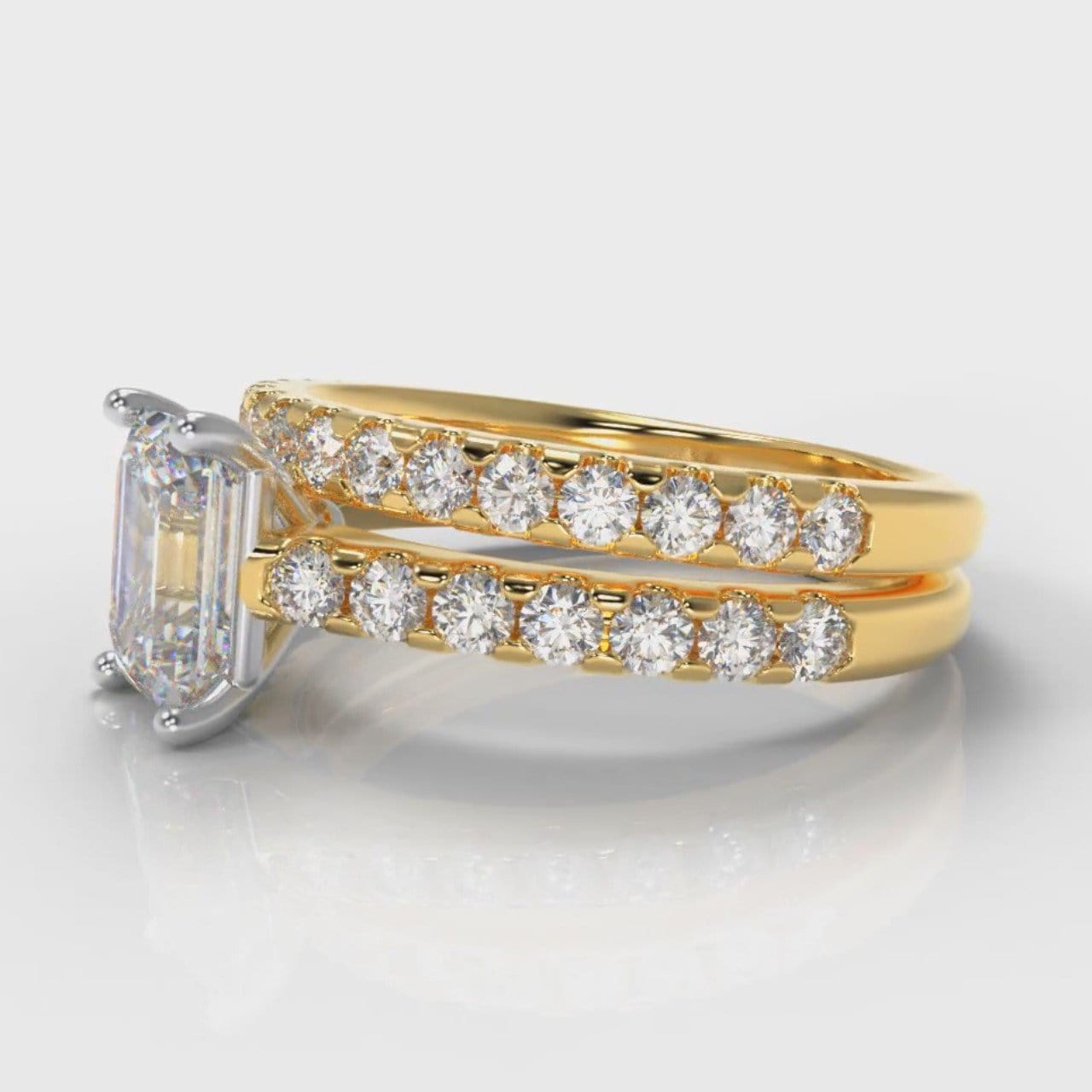 Carrée Micropavé Emerald Cut Diamond Bridal Set - Yellow Gold