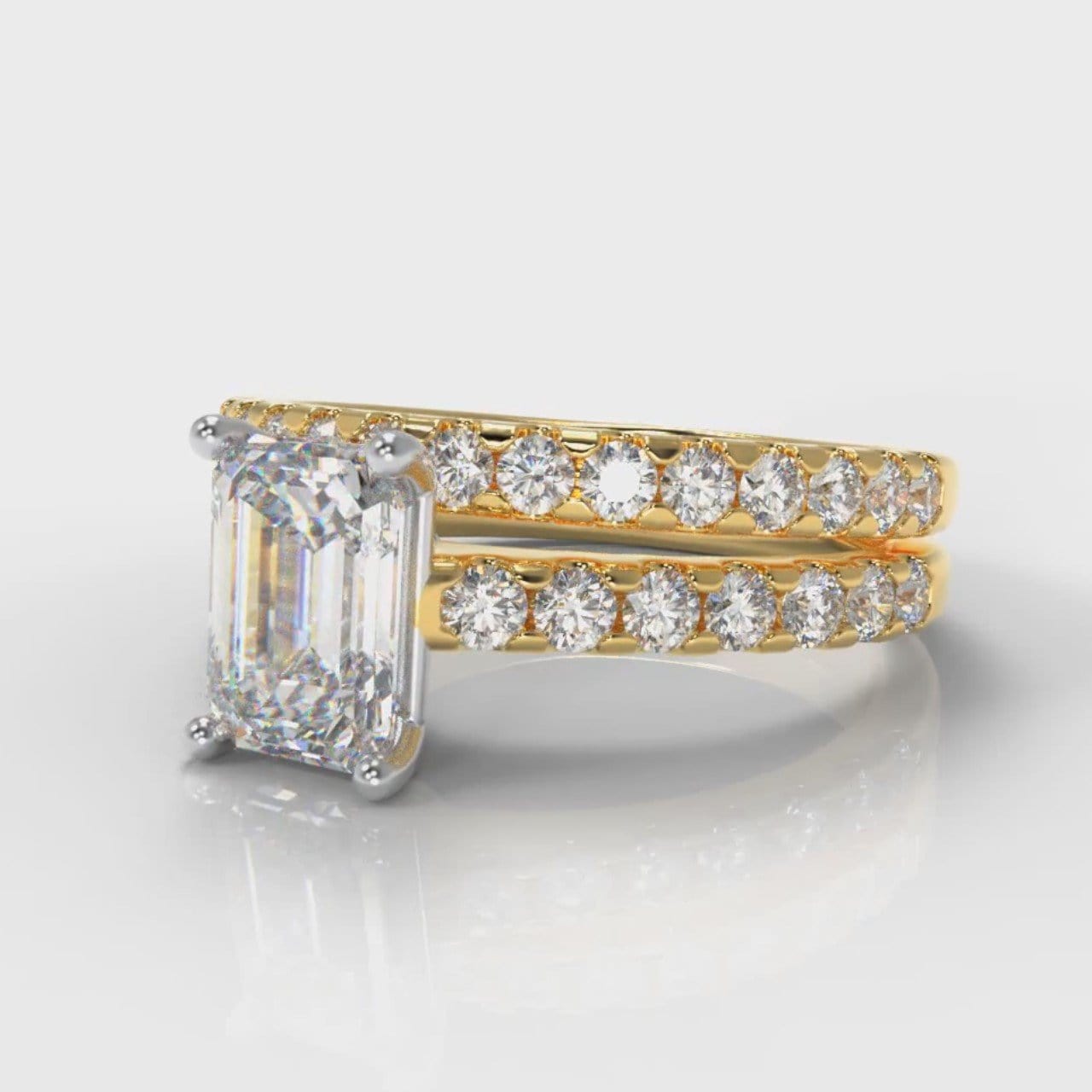 Carrée Micropavé Emerald Cut Diamond Bridal Set - Yellow Gold