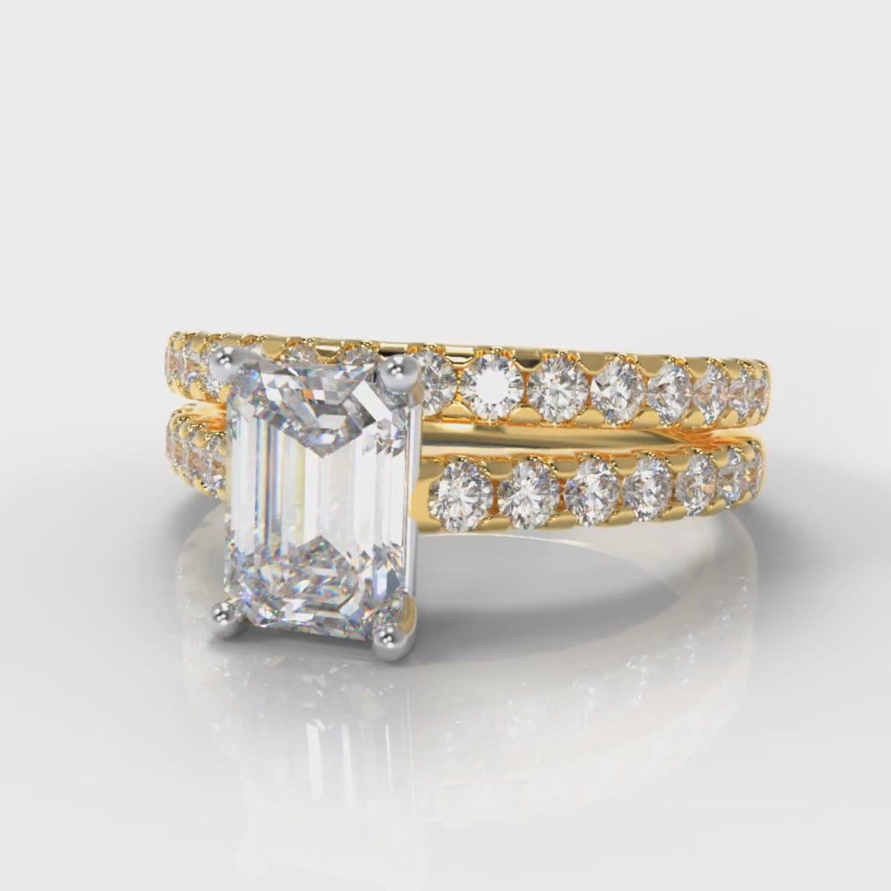 Carrée Micropavé Emerald Cut Diamond Bridal Set - Yellow Gold