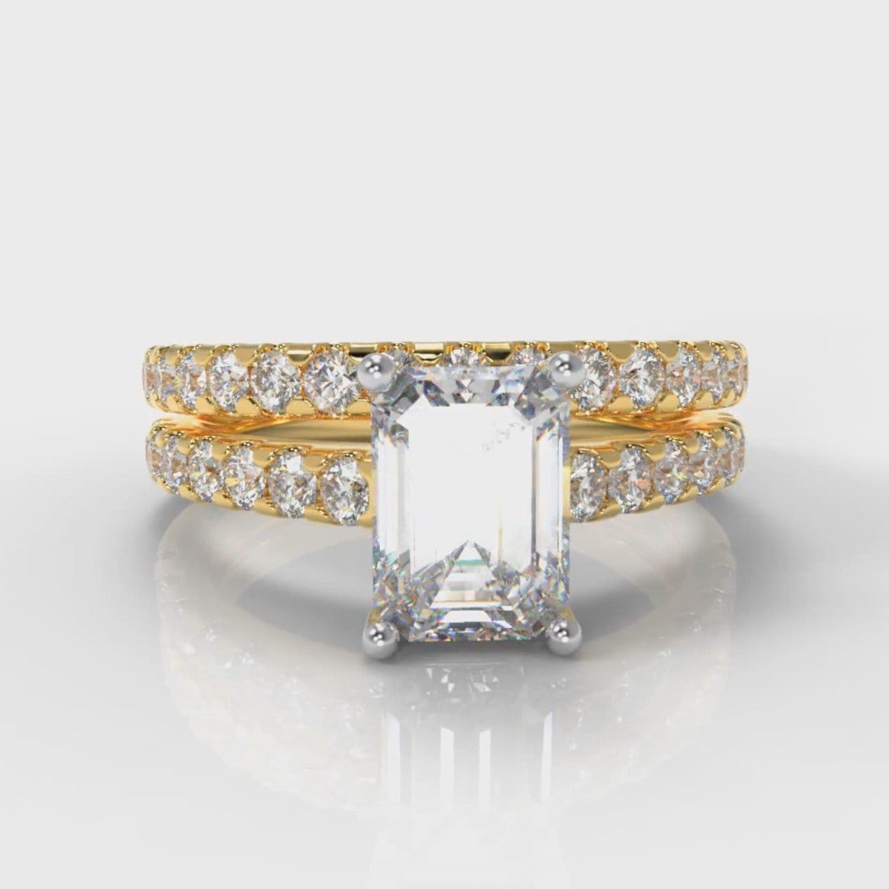Carrée Micropavé Emerald Cut Diamond Bridal Set - Yellow Gold