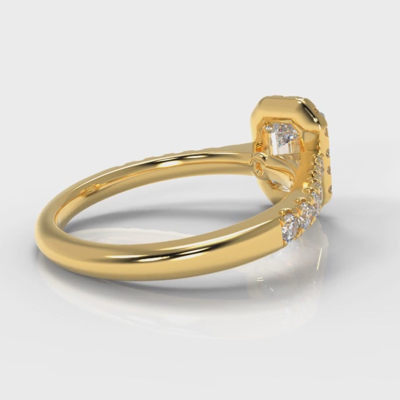 Micropavé Emerald Cut Diamond Halo Engagement Ring - Yellow Gold