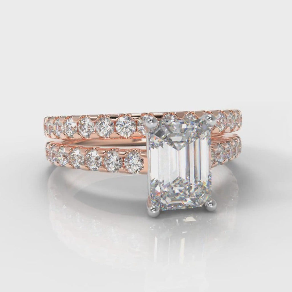 Carrée Micropavé Emerald Cut Diamond Bridal Set - Rose Gold