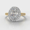 Pavé Oval Diamond Halo Engagement Ring - Two Tone Yellow Gold
