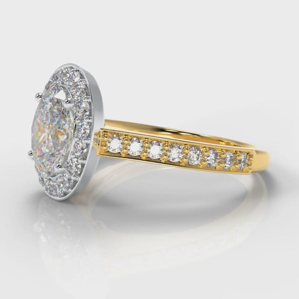 Pavé Oval Diamond Halo Engagement Ring - Two Tone Yellow Gold