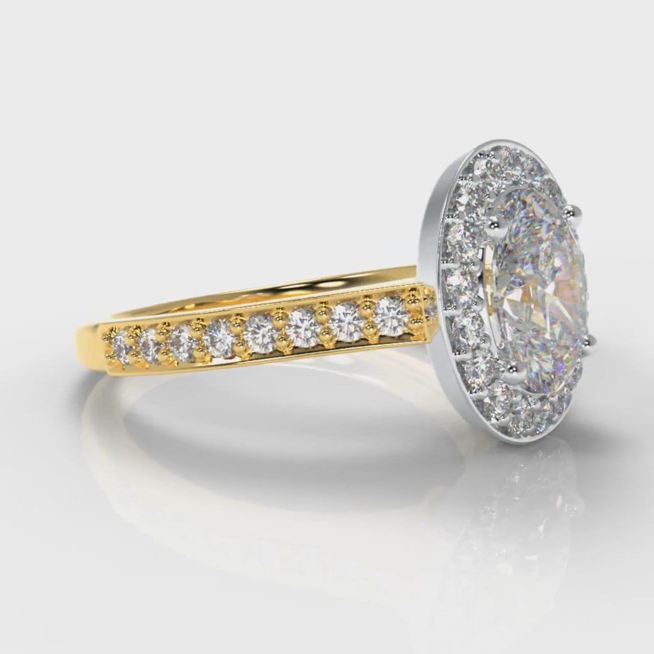 Pavé Oval Diamond Halo Engagement Ring - Two Tone Yellow Gold