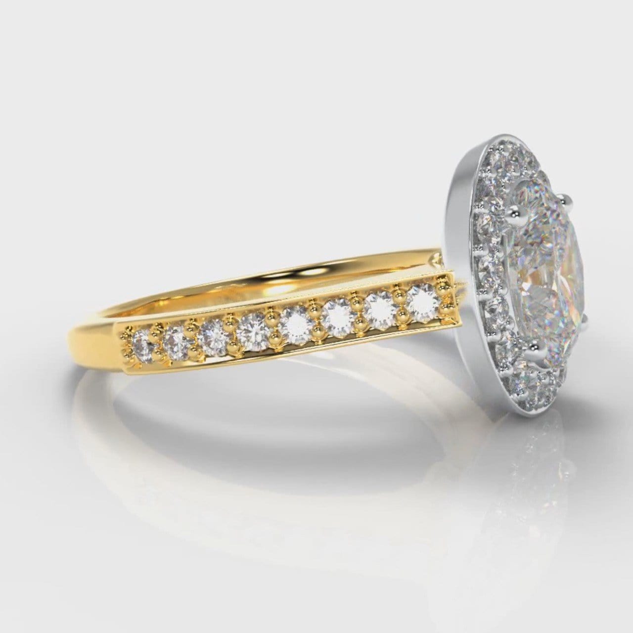 Pavé Oval Diamond Halo Engagement Ring - Two Tone Yellow Gold