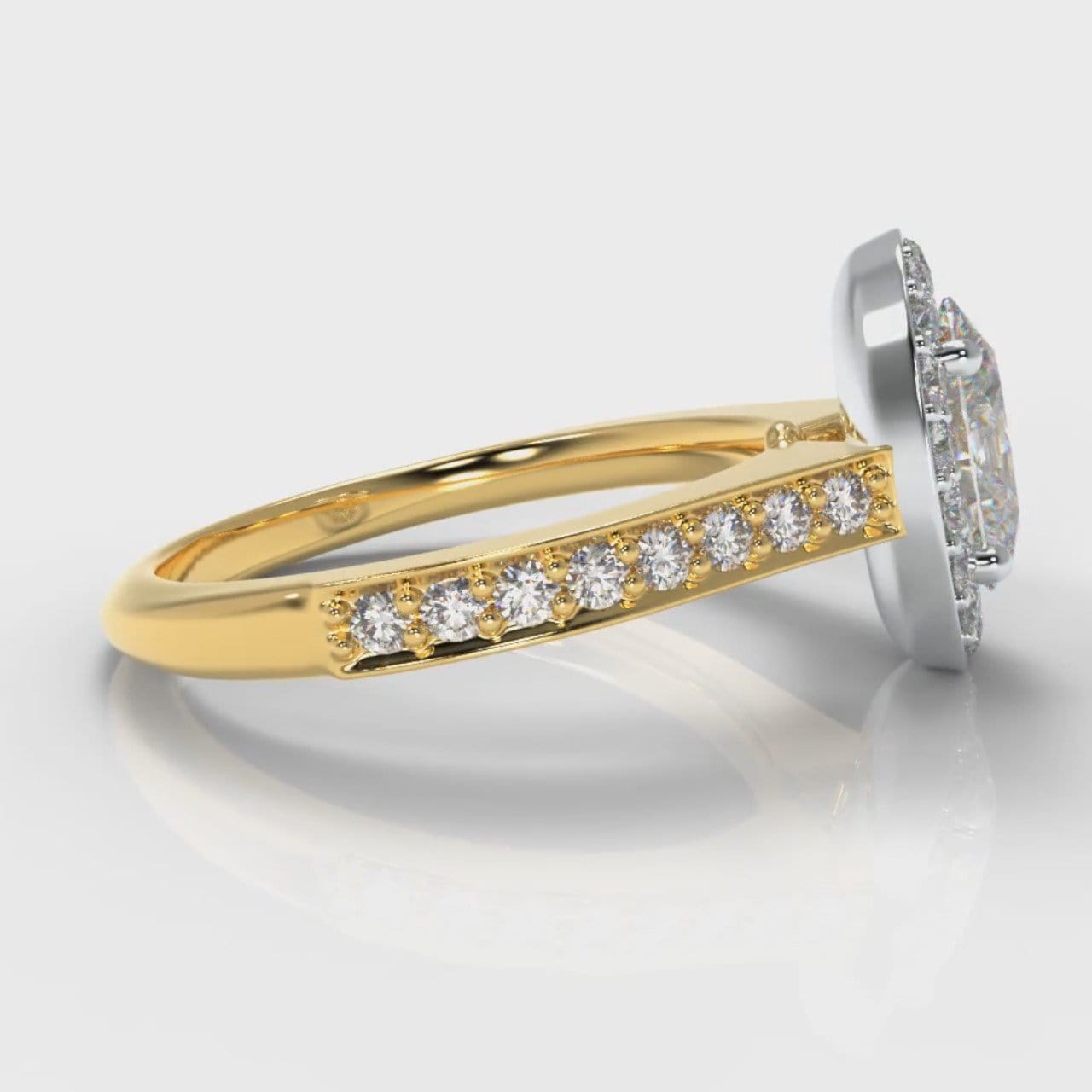 Pavé Oval Diamond Halo Engagement Ring - Two Tone Yellow Gold