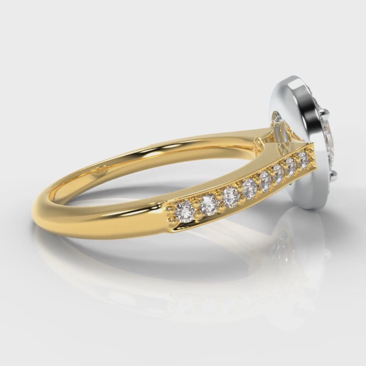Pavé Oval Diamond Halo Engagement Ring - Two Tone Yellow Gold