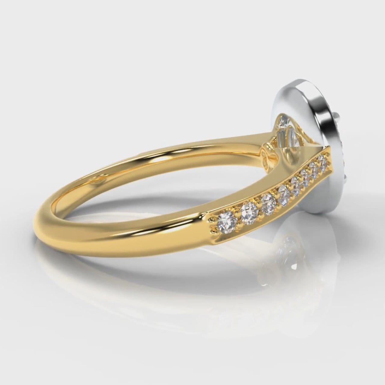 Pavé Oval Diamond Halo Engagement Ring - Two Tone Yellow Gold