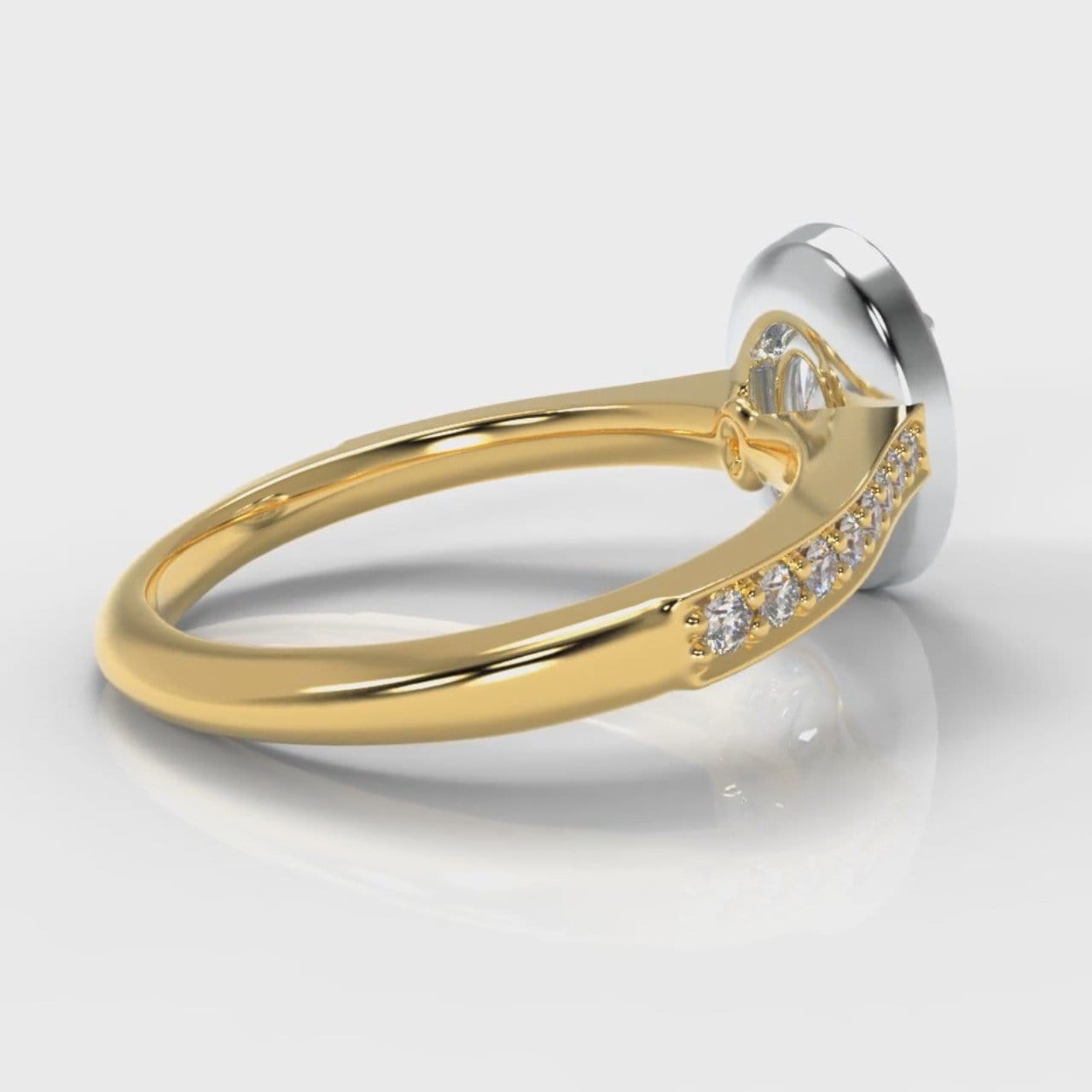 Pavé Oval Diamond Halo Engagement Ring - Two Tone Yellow Gold