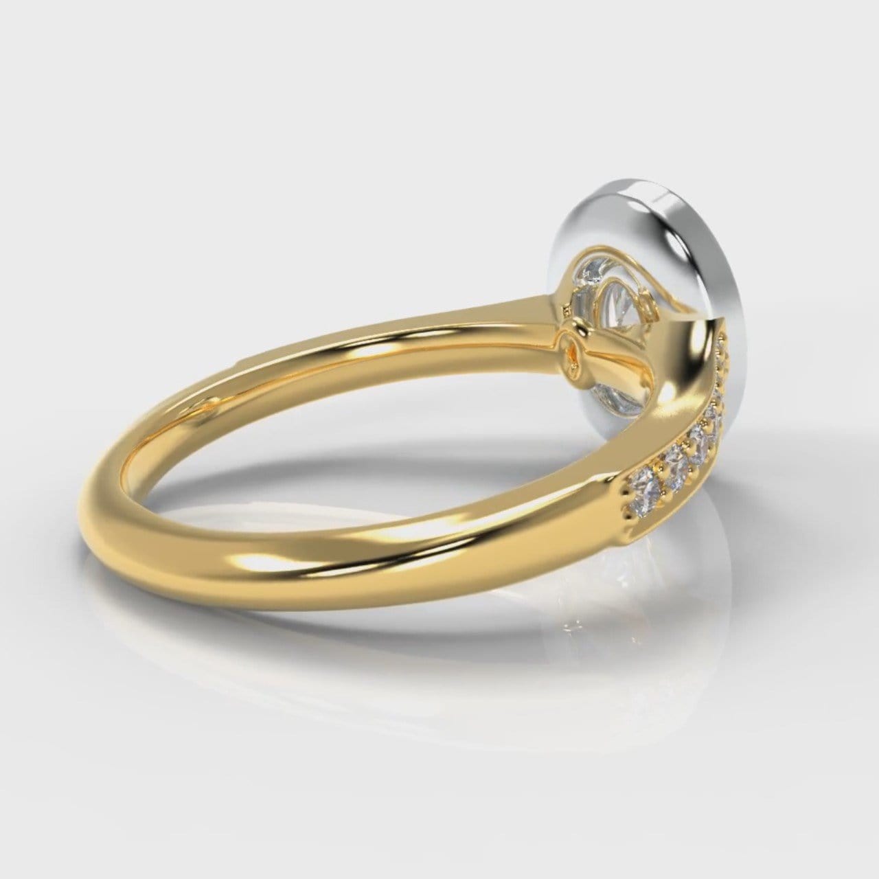 Pavé Oval Diamond Halo Engagement Ring - Two Tone Yellow Gold