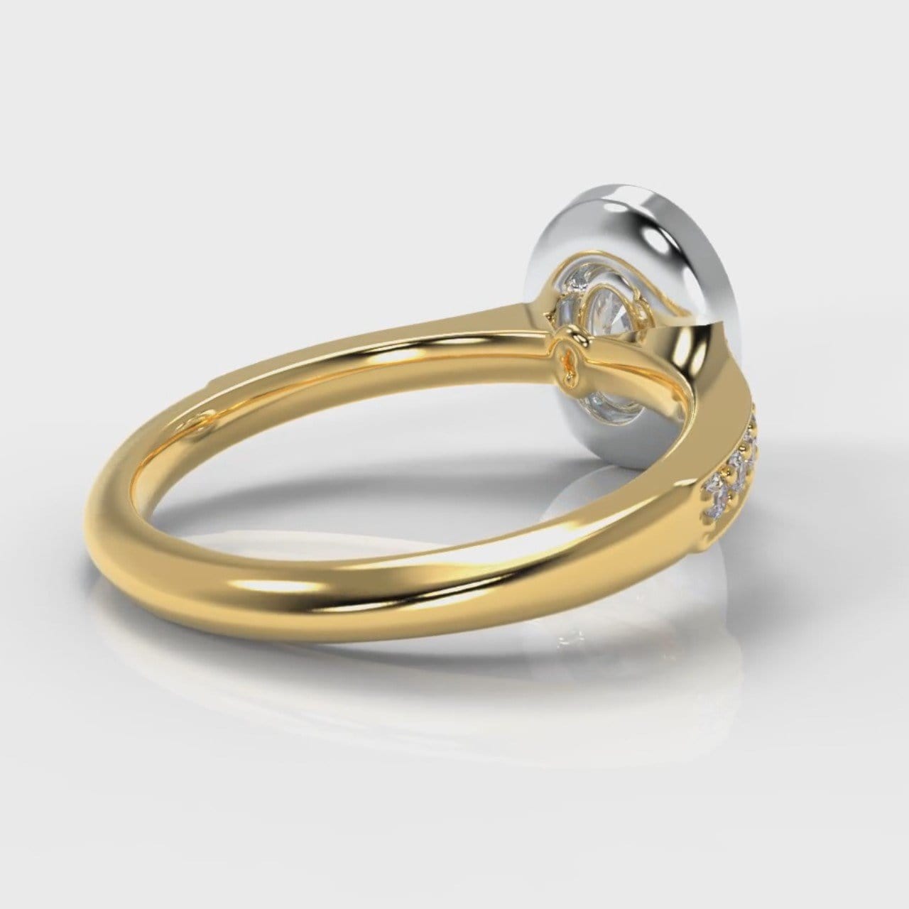 Pavé Oval Diamond Halo Engagement Ring - Two Tone Yellow Gold