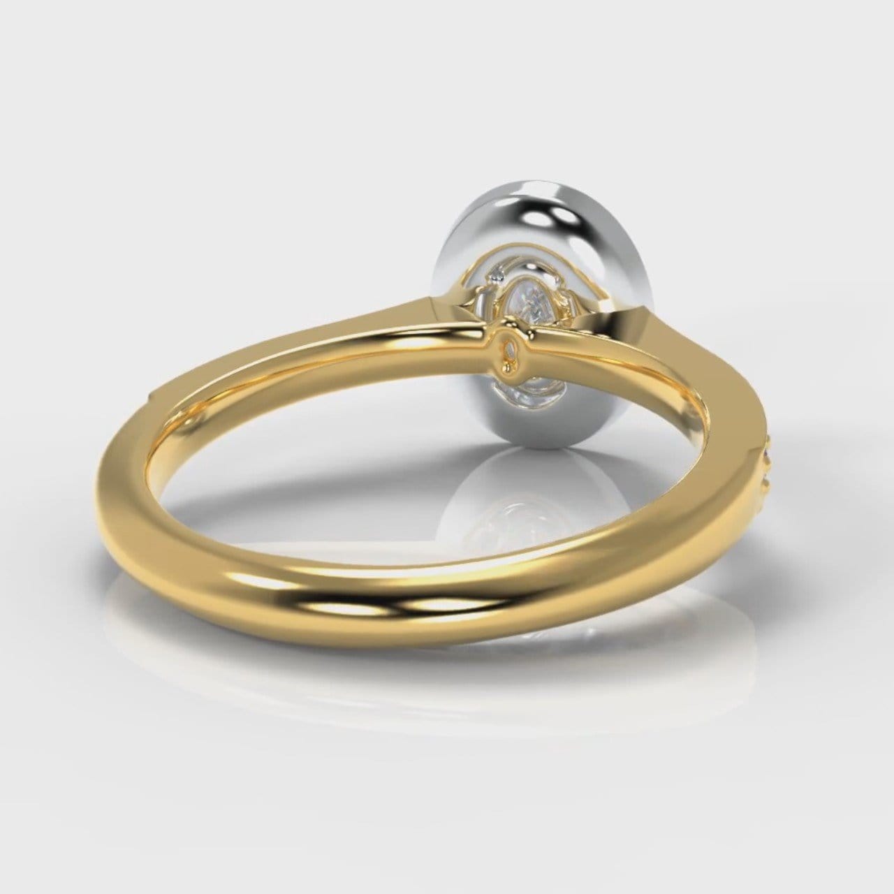 Pavé Oval Diamond Halo Engagement Ring - Two Tone Yellow Gold