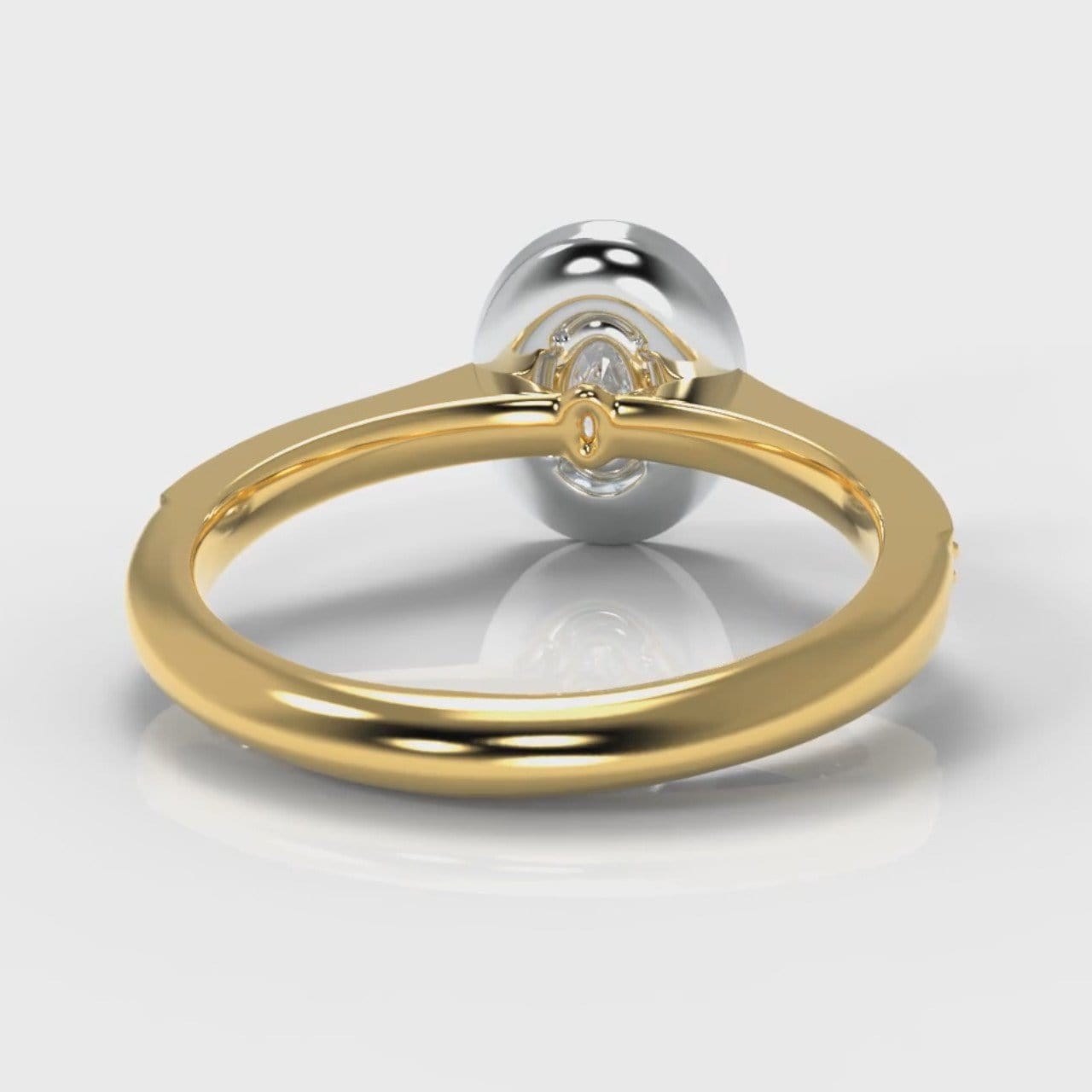 Pavé Oval Diamond Halo Engagement Ring - Two Tone Yellow Gold