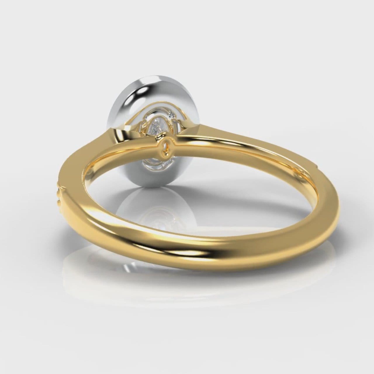 Pavé Oval Diamond Halo Engagement Ring - Two Tone Yellow Gold