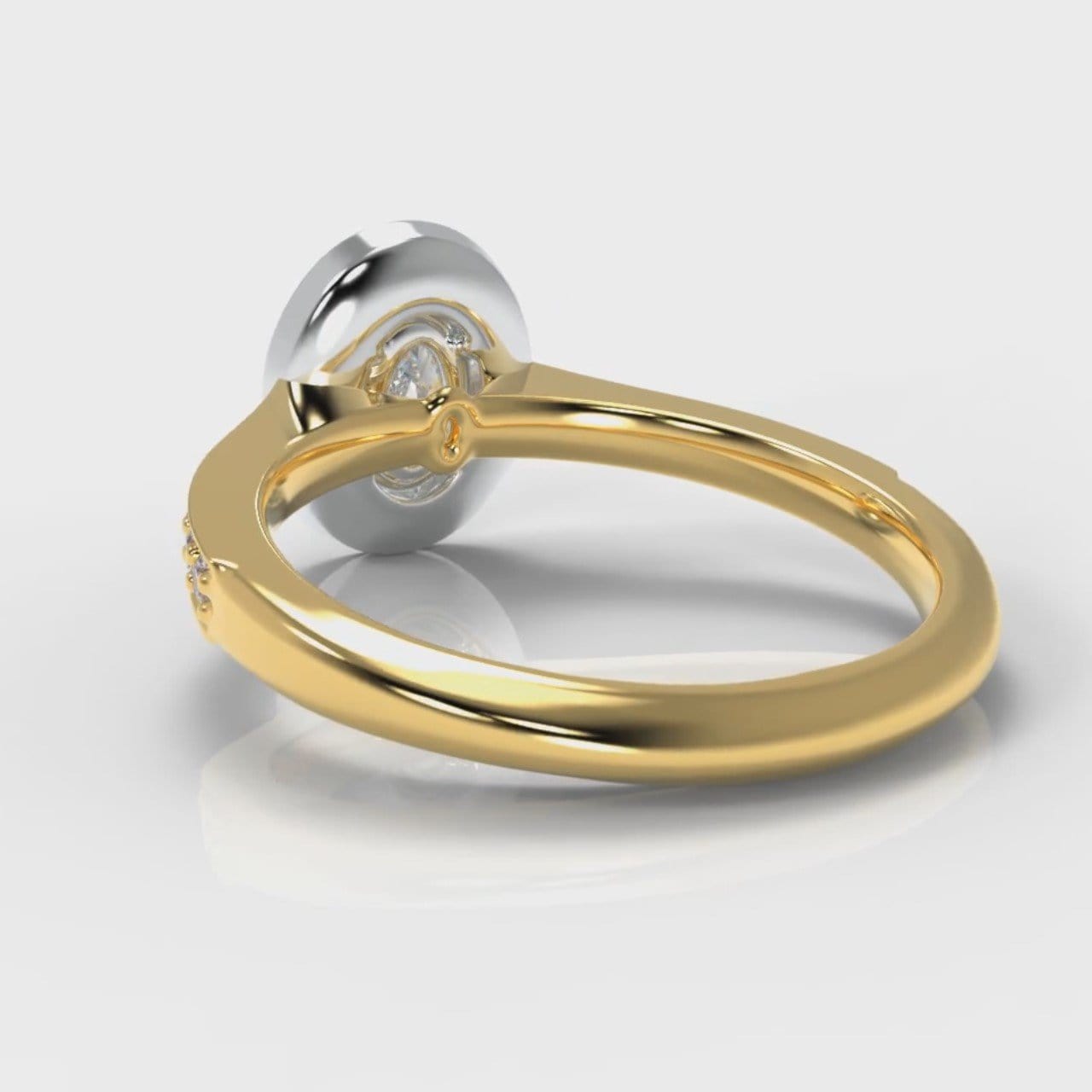 Pavé Oval Diamond Halo Engagement Ring - Two Tone Yellow Gold